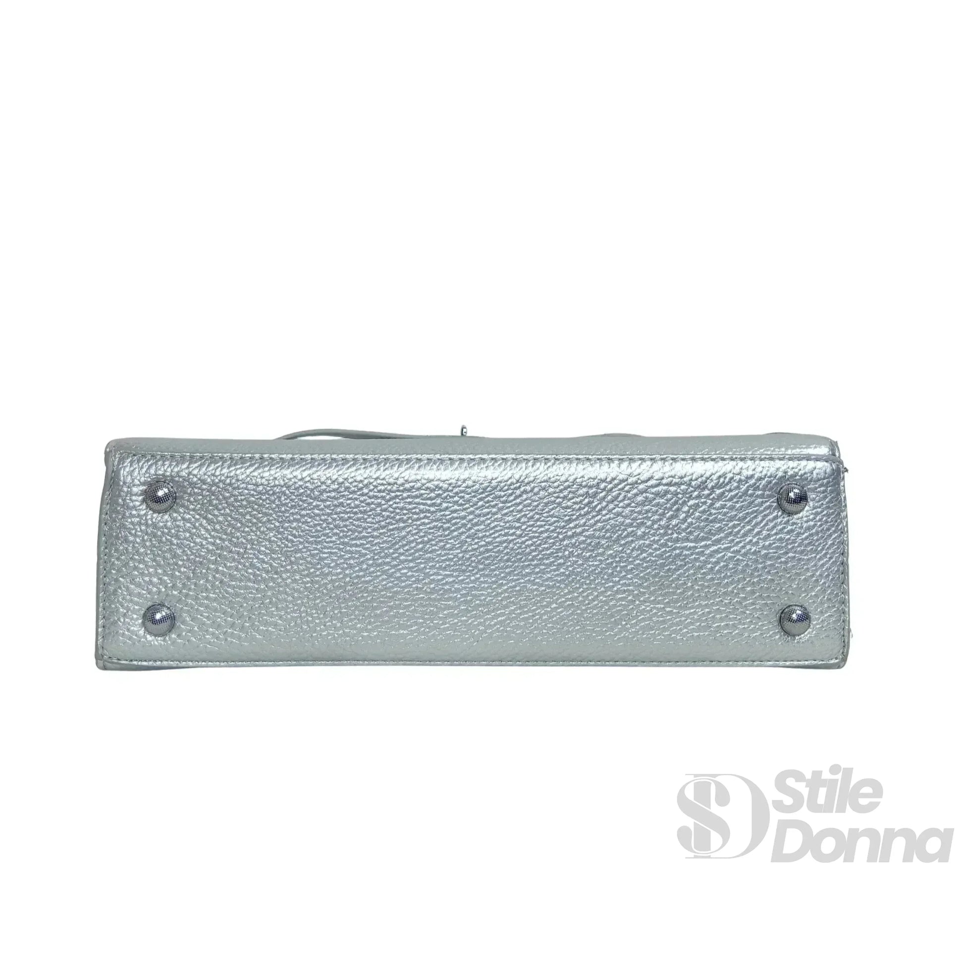 borsa-gialla-con-dettagli-in-metallo-argentato-a-mano-pelle-404 - Stile Donna Bags