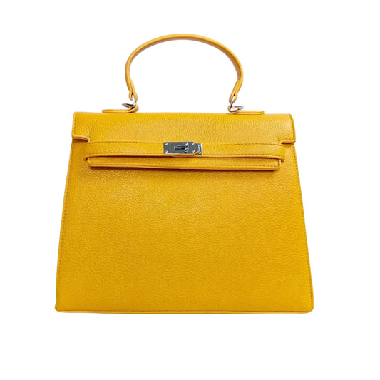 borsa-gialla-con-dettagli-in-metallo-argentato-a-mano-pelle-giallo-979 - Stile Donna Bags