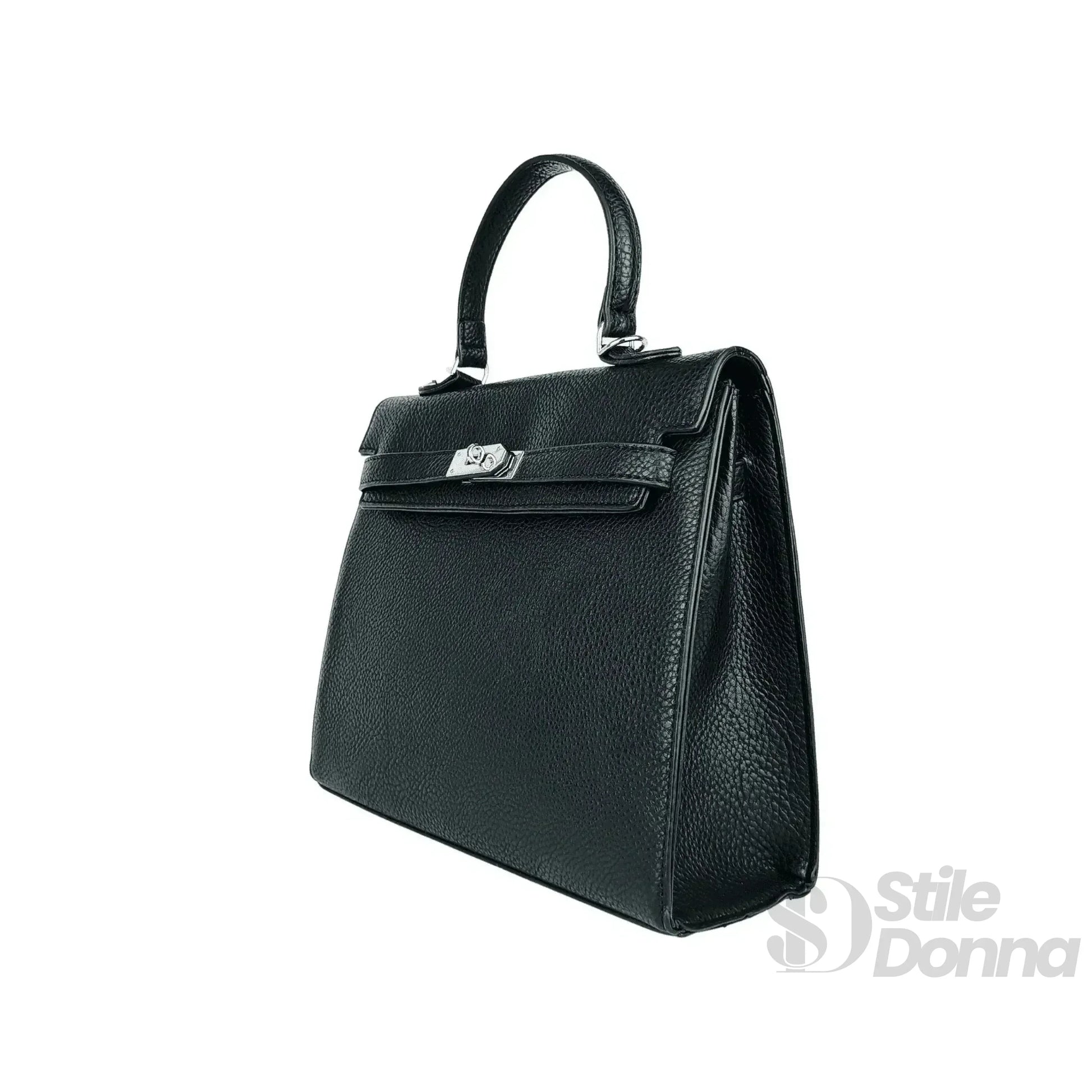 borsa-gialla-con-dettagli-in-metallo-argentato-a-mano-pelle-nera-158 - Stile Donna Bags