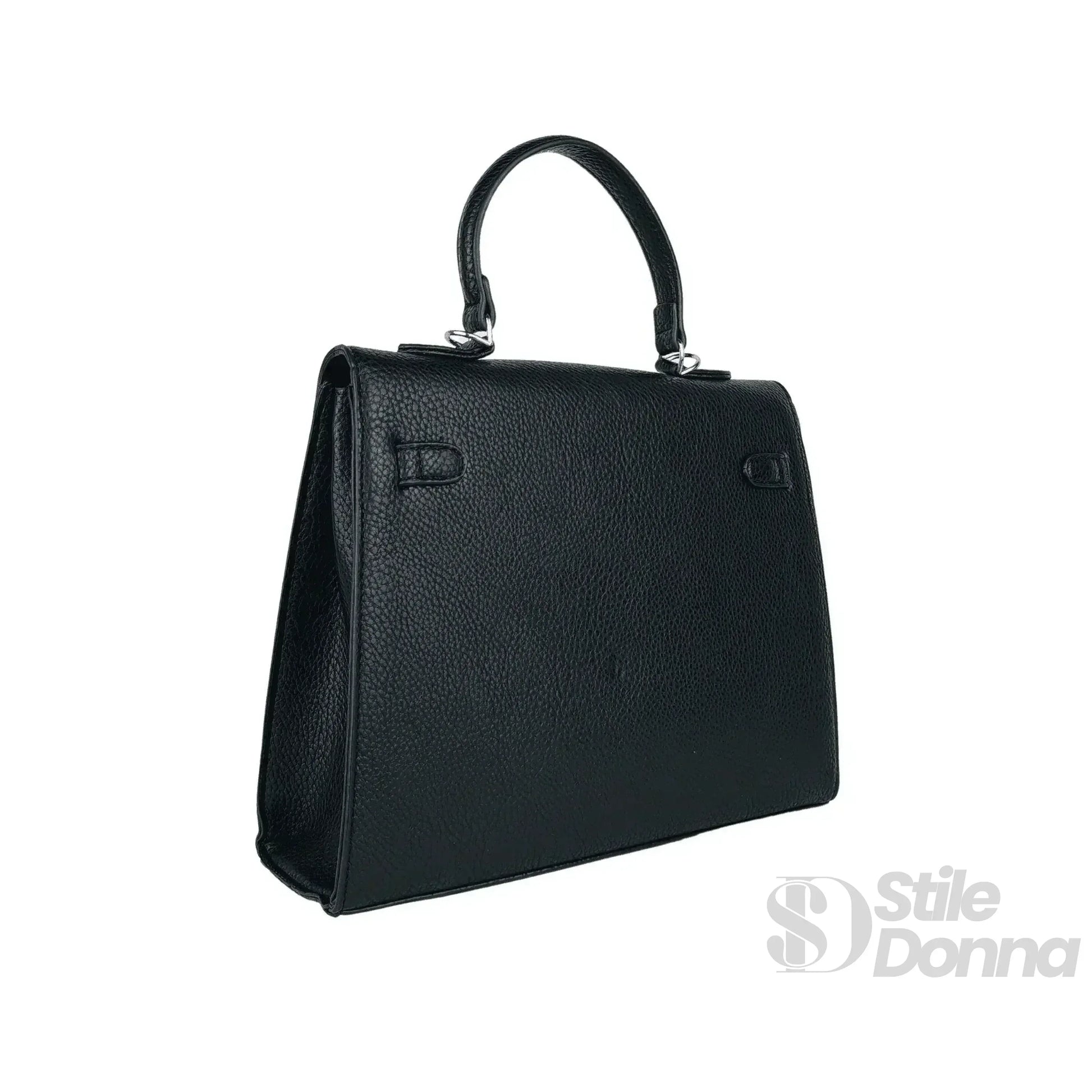 borsa-gialla-con-dettagli-in-metallo-argentato-a-mano-pelle-nera-326 - Stile Donna Bags