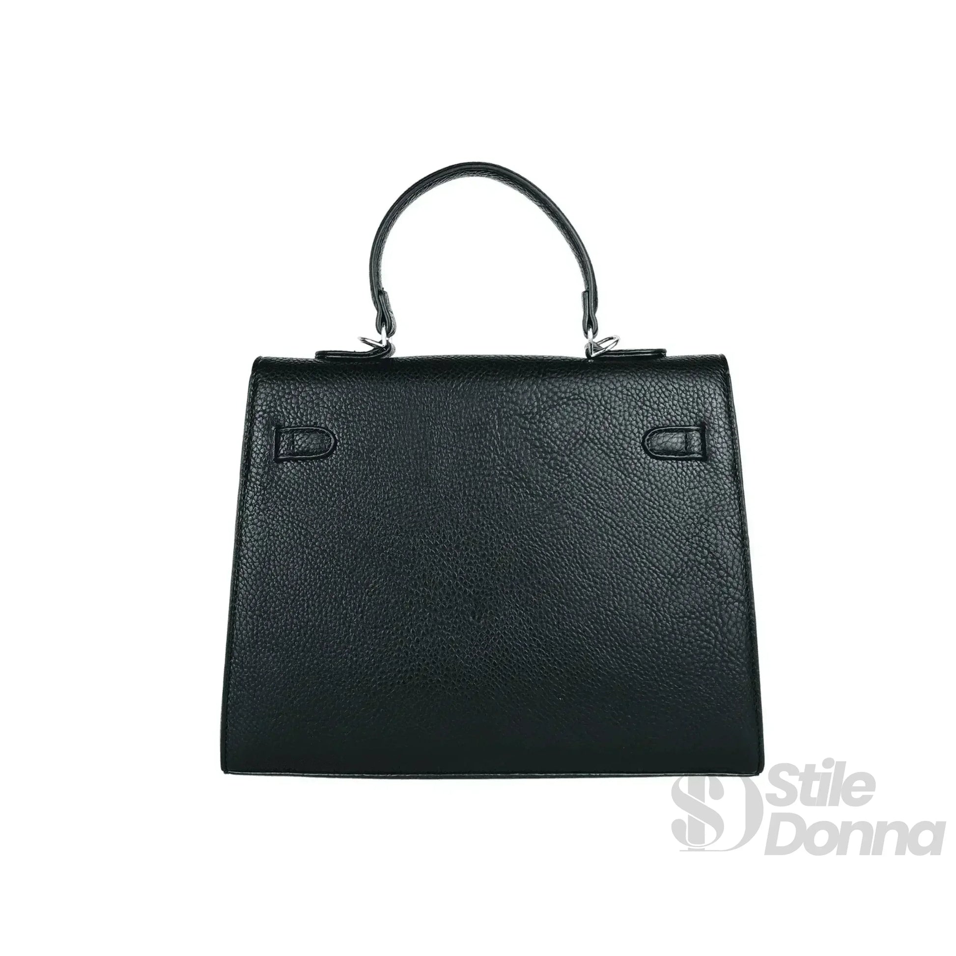 borsa-gialla-con-dettagli-in-metallo-argentato-a-mano-pelle-nera-368 - Stile Donna Bags