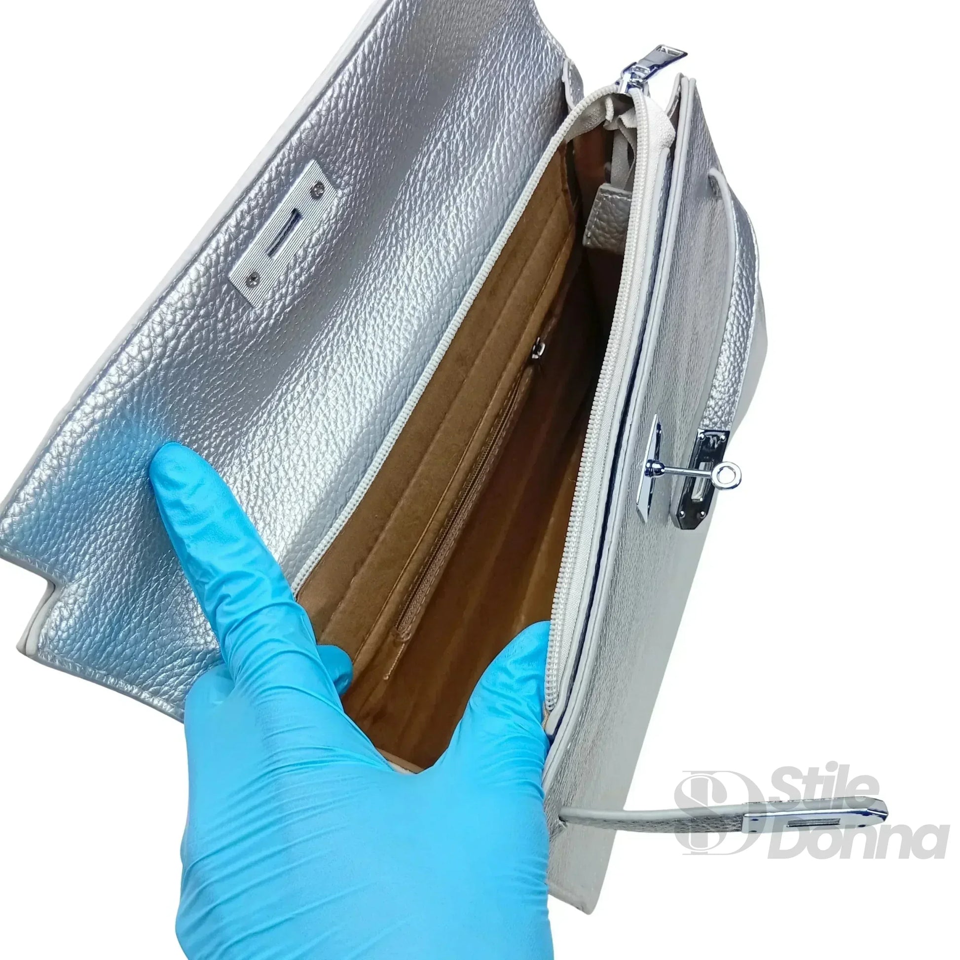 borsa-gialla-con-dettagli-in-metallo-argentato-a-mano-portafoglio-358 - Stile Donna Bags