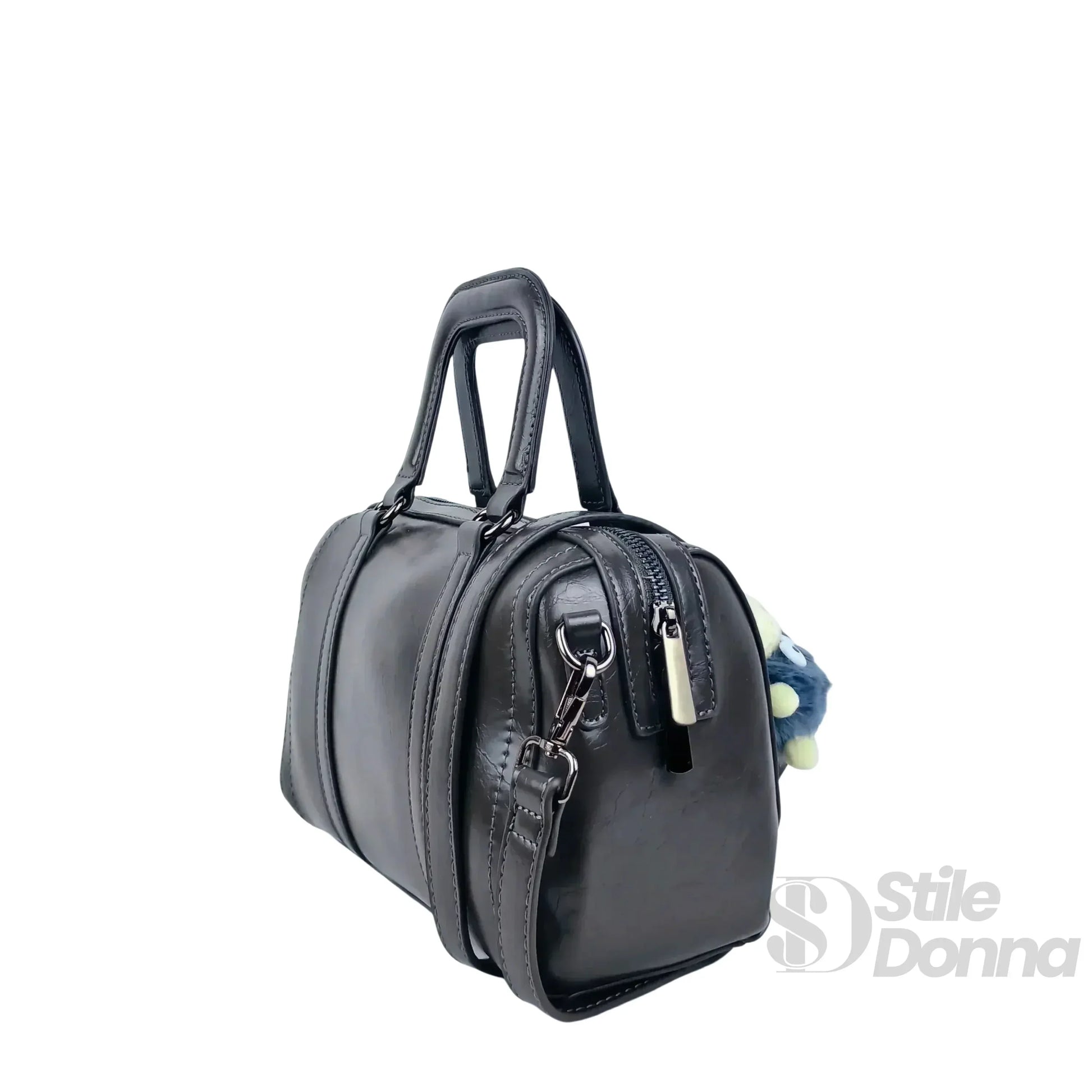 borsa-grigio-scuro-in-ecopelle-con-tracolla-removibile-a-mano-pelle-258 - Stile Donna Bags