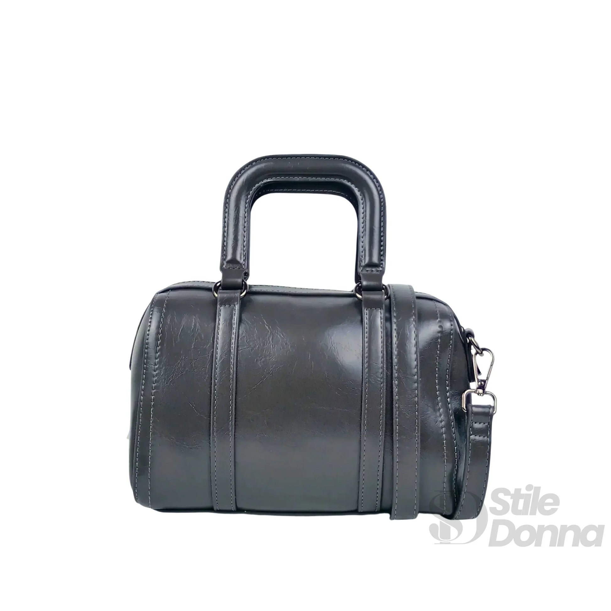 borsa-grigio-scuro-in-ecopelle-con-tracolla-removibile-a-mano-pelle-734 - Stile Donna Bags