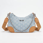 Borsa Hobo Sweet Years in Denim Jacquard con Catena e Tracolla Larga - Stile Donna Bags