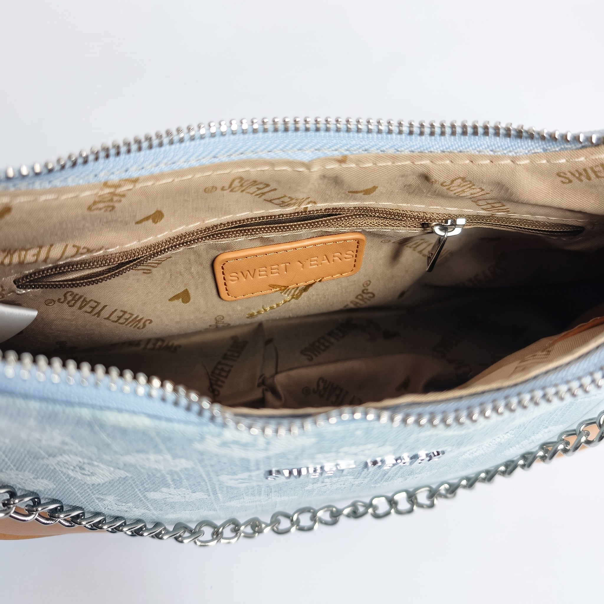 Borsa Hobo Sweet Years in Denim Jacquard con Catena e Tracolla Larga - Stile Donna Bags