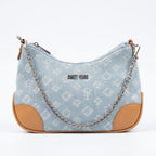 Borsa Hobo Sweet Years in Denim Jacquard con Catena e Tracolla Larga - Stile Donna Bags