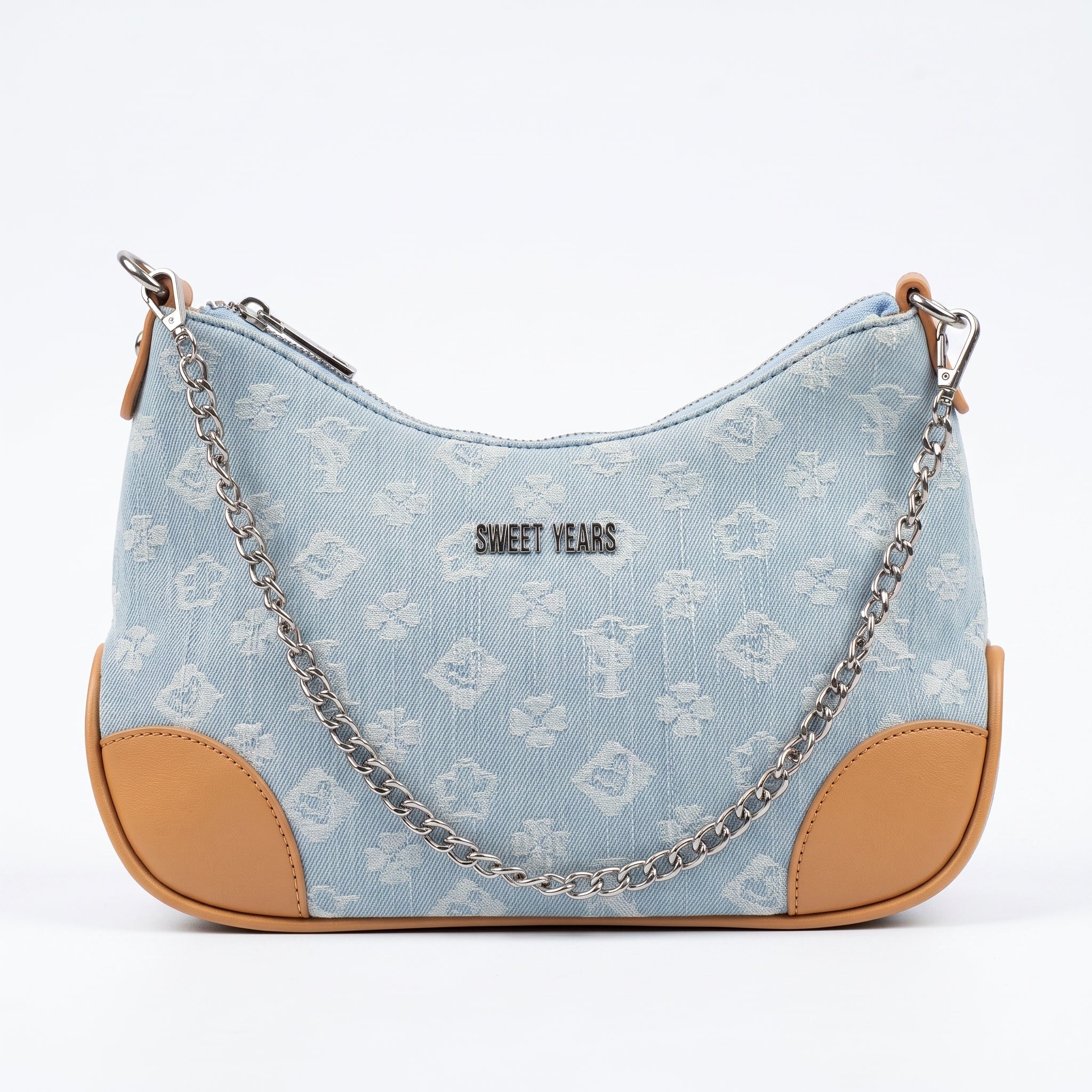 Borsa Hobo Sweet Years in Denim Jacquard con Catena e Tracolla Larga - Stile Donna Bags