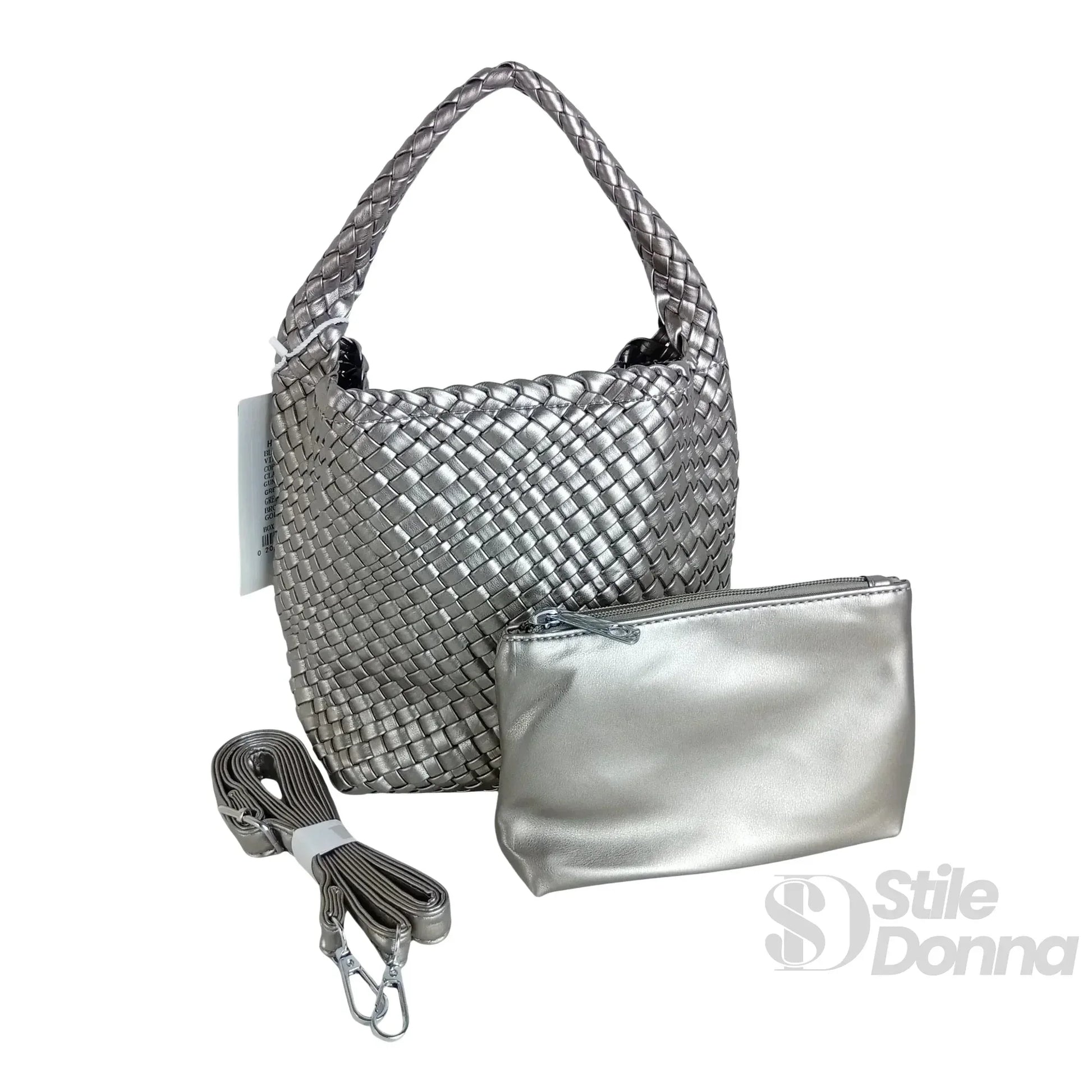 borsa-in-ecopelle-intrecciata-a-mano-argento-217 - Stile Donna Bags