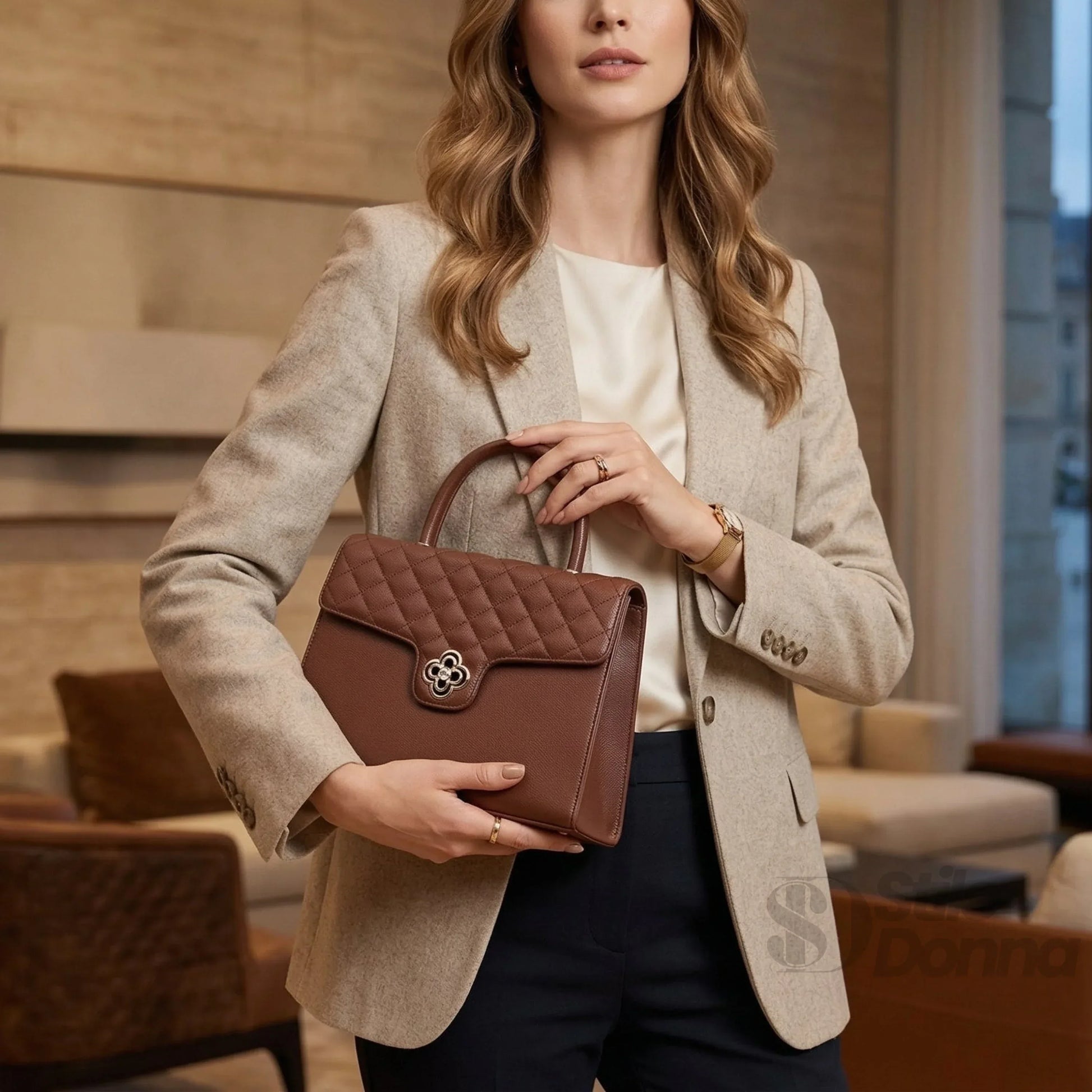 borsa-in-pelle-pu-con-chiusura-a-quadrifoglio-mano-trapuntata-937 - Stile Donna Bags