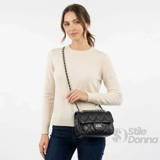 borsa-in-pelle-pu-con-tracolla-a-catena-argento-mano-135 - Stile Donna Bags