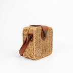 Borsa Intrecciata a Scatola in Paglia e Ecopelle - Stile Donna Bags
