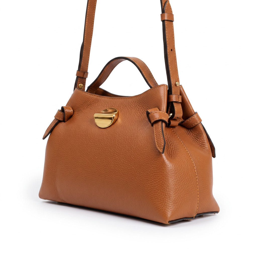 Borsa Livia in Vera Pelle – Disco Oro e Tracolla Regolabile - Stile Donna Bags