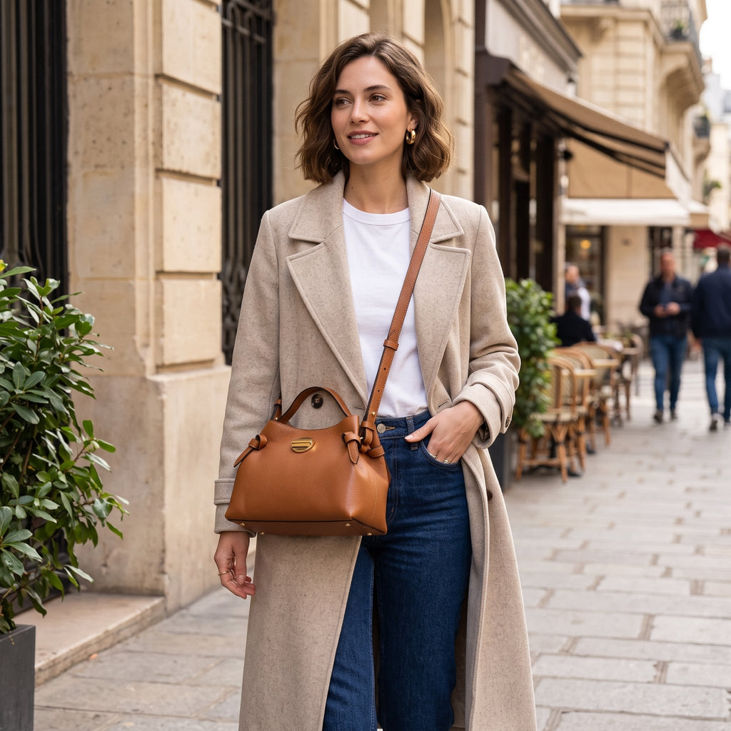 Borsa Livia in Vera Pelle – Disco Oro e Tracolla Regolabile - Stile Donna Bags