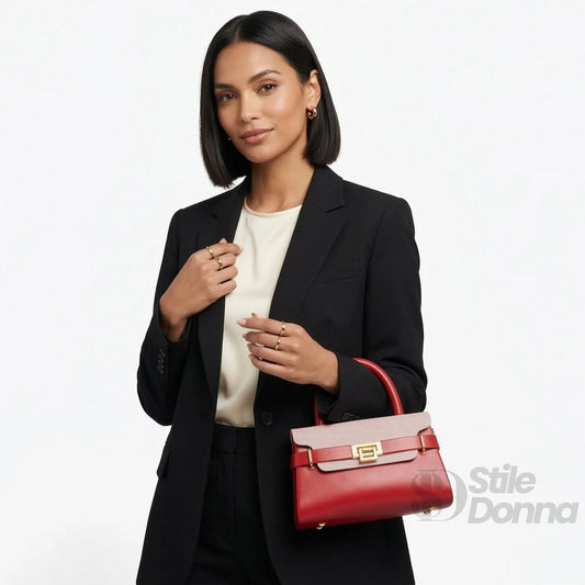 borsa-mini-top-handle-con-colore-a-contrasto-mano-pelle-rossa-779 - Stile Donna Bags
