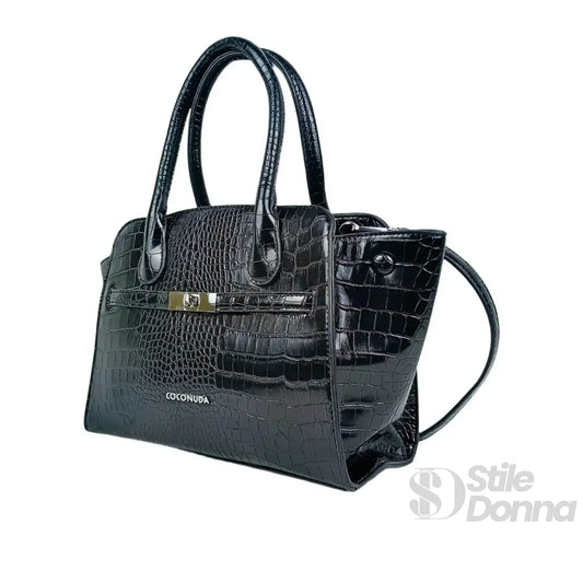 borsa-nera-in-pelle-verniciata-con-manici-a-mano-coccodrillo-325 - Stile Donna Bags