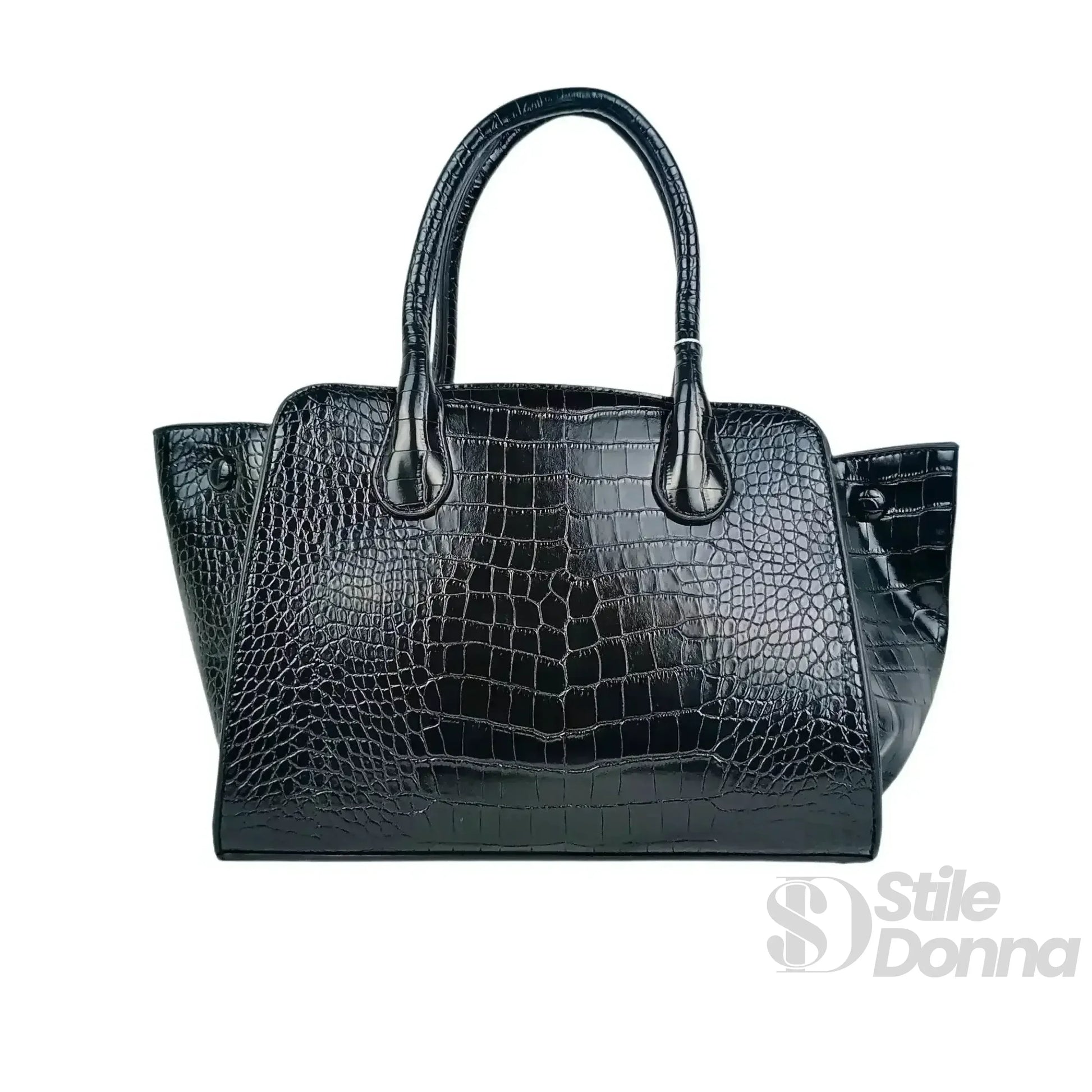 borsa-nera-in-pelle-verniciata-con-manici-a-mano-stampa-255 - Stile Donna Bags