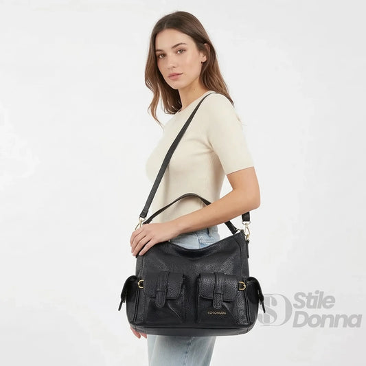 borsa-shopper-in-pelle-nera-con-tasche-multiple-a-mano-hobo-814 - Stile Donna Bags