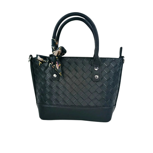 borsa-shopper-in-pelle-nera-intrecciata-con-sciarpa-480 - Stile Donna Bags