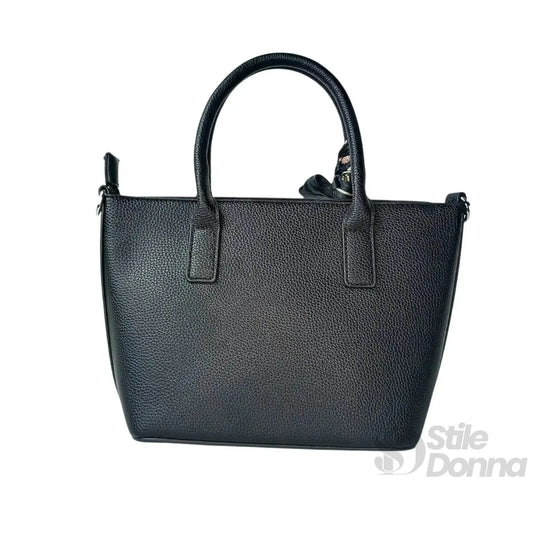 borsa-shopper-in-pelle-nera-intrecciata-con-sciarpa-tote-854 - Stile Donna Bags