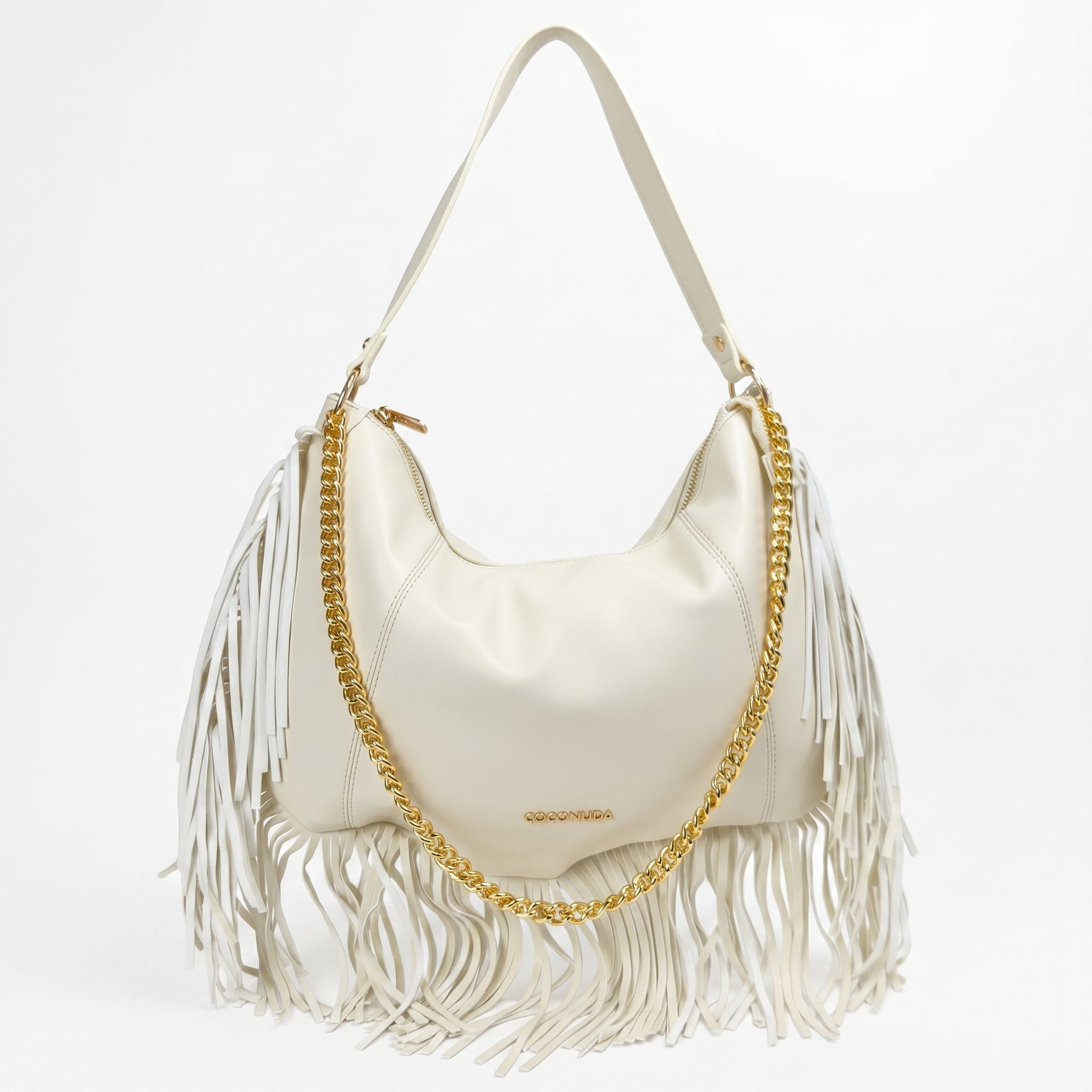 Borsa a tracolla Coconuda Lux con frange e dettagli dorati. by Stile Donna Bags