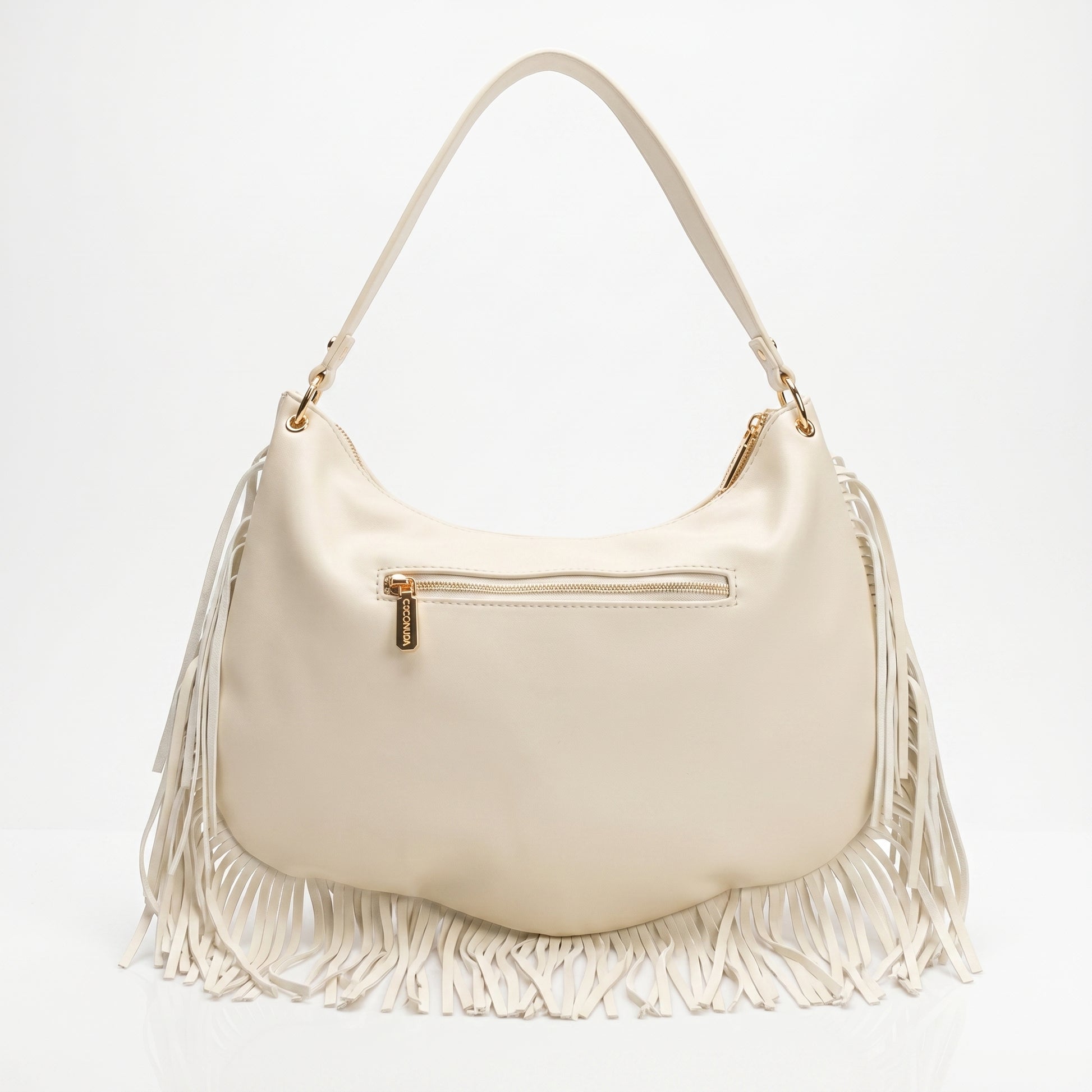 Borsa a tracolla Coconuda Lux con frange e dettagli dorati. by Stile Donna Bags