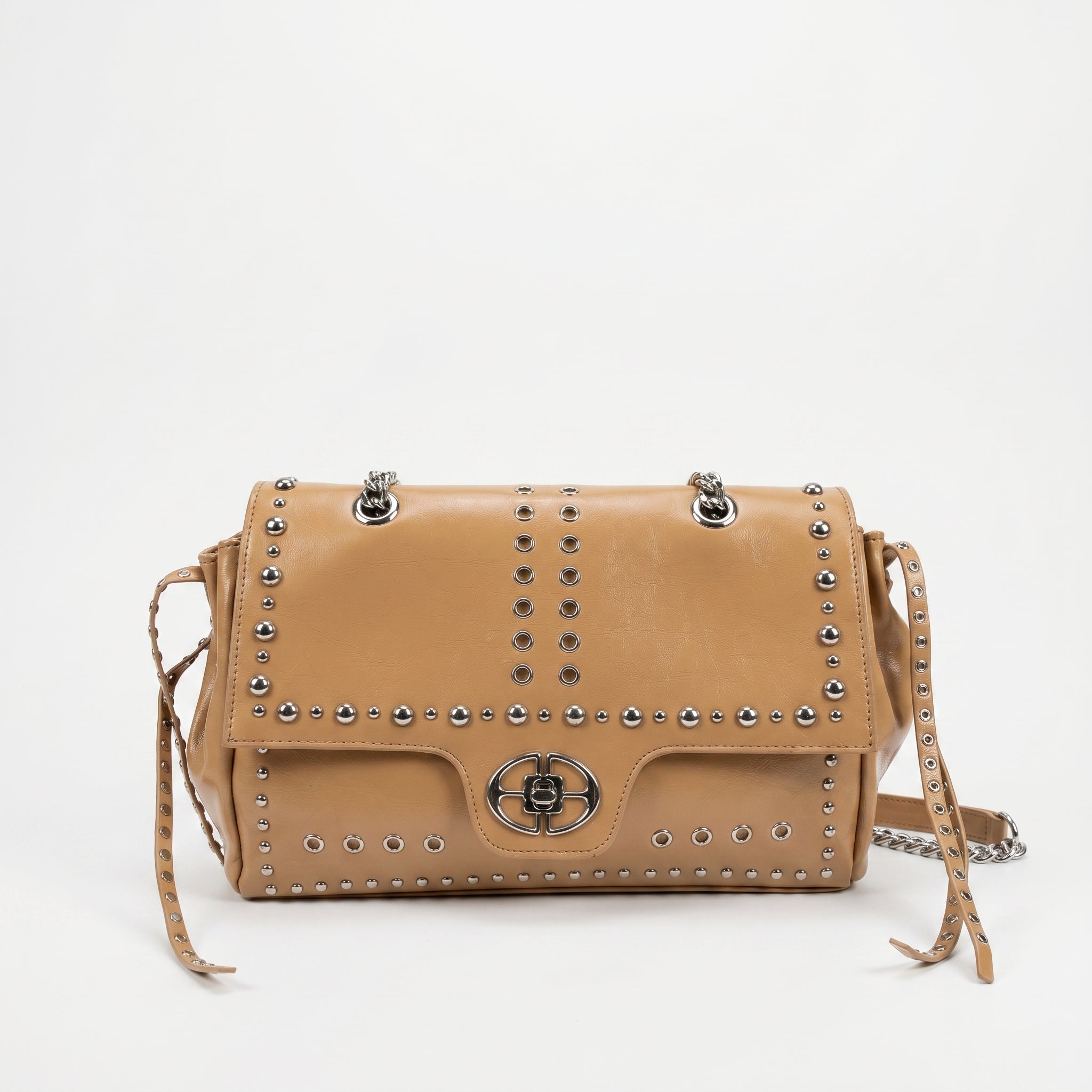 Rock Star borsa a patta ecopelle borchie argentate tracolla a catena – vista 2