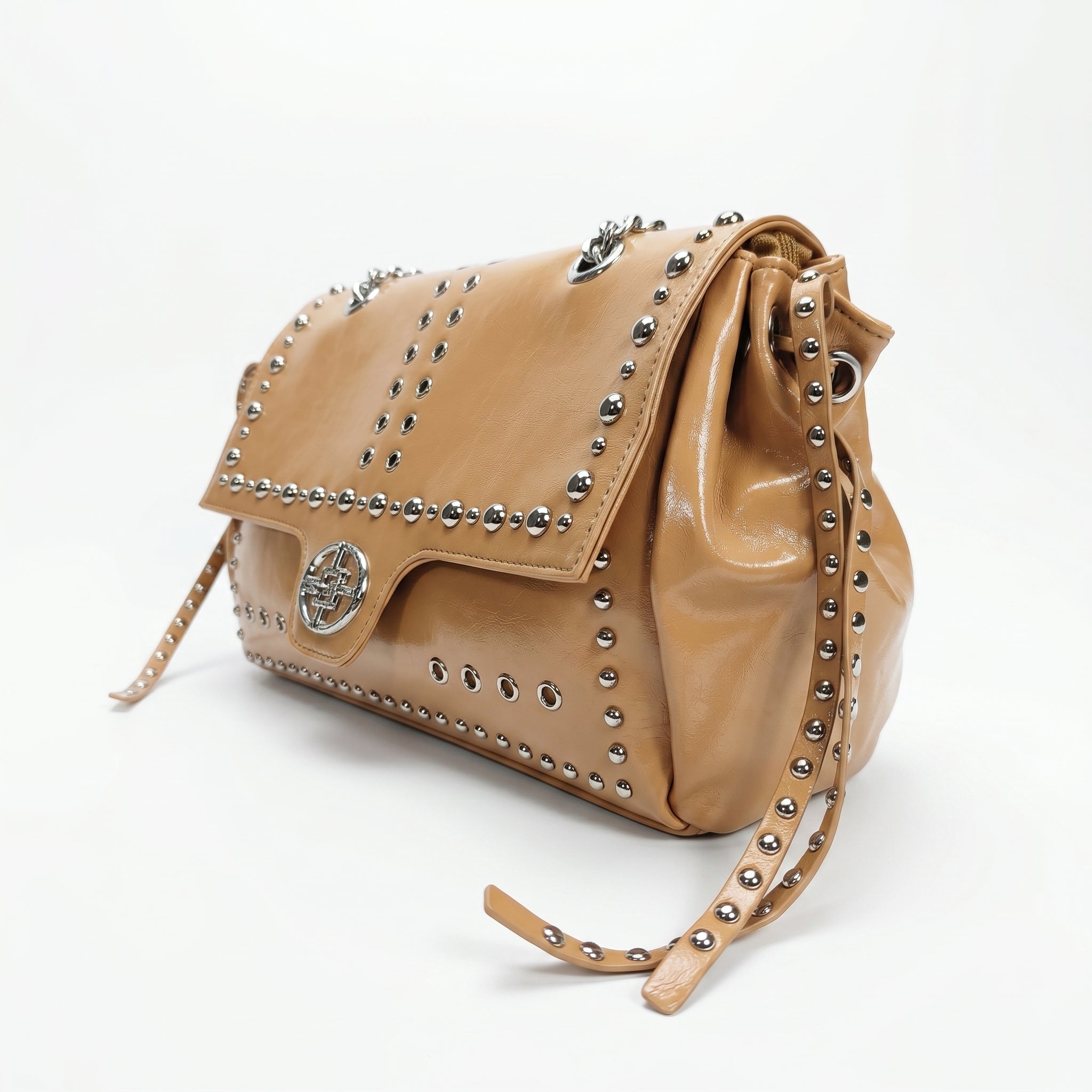 Rock Star borsa a patta ecopelle borchie argentate tracolla a catena – vista 4