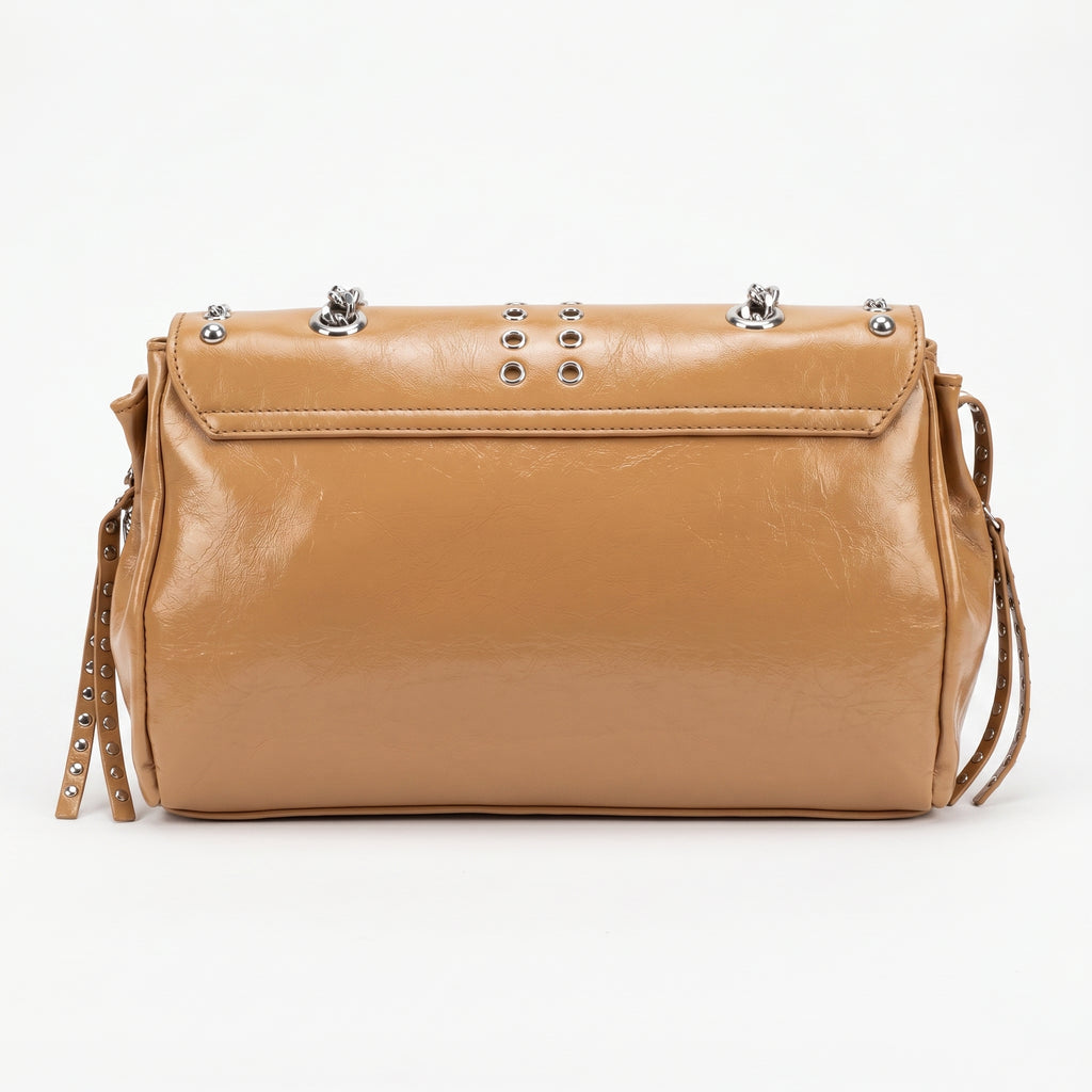 Rock Star borsa a patta ecopelle borchie argentate tracolla a catena – vista 5