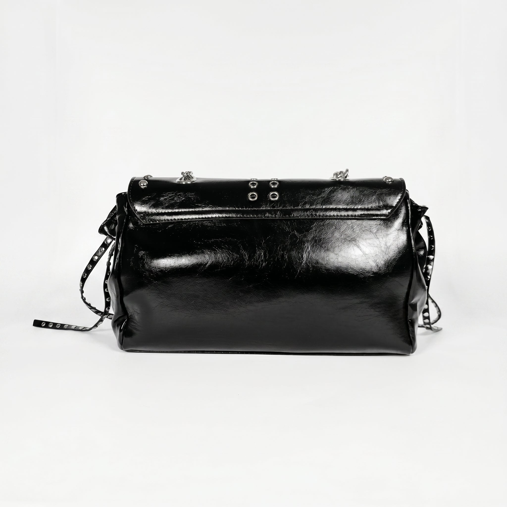 Rock Star borsa a patta ecopelle borchie argentate tracolla a catena – vista 6