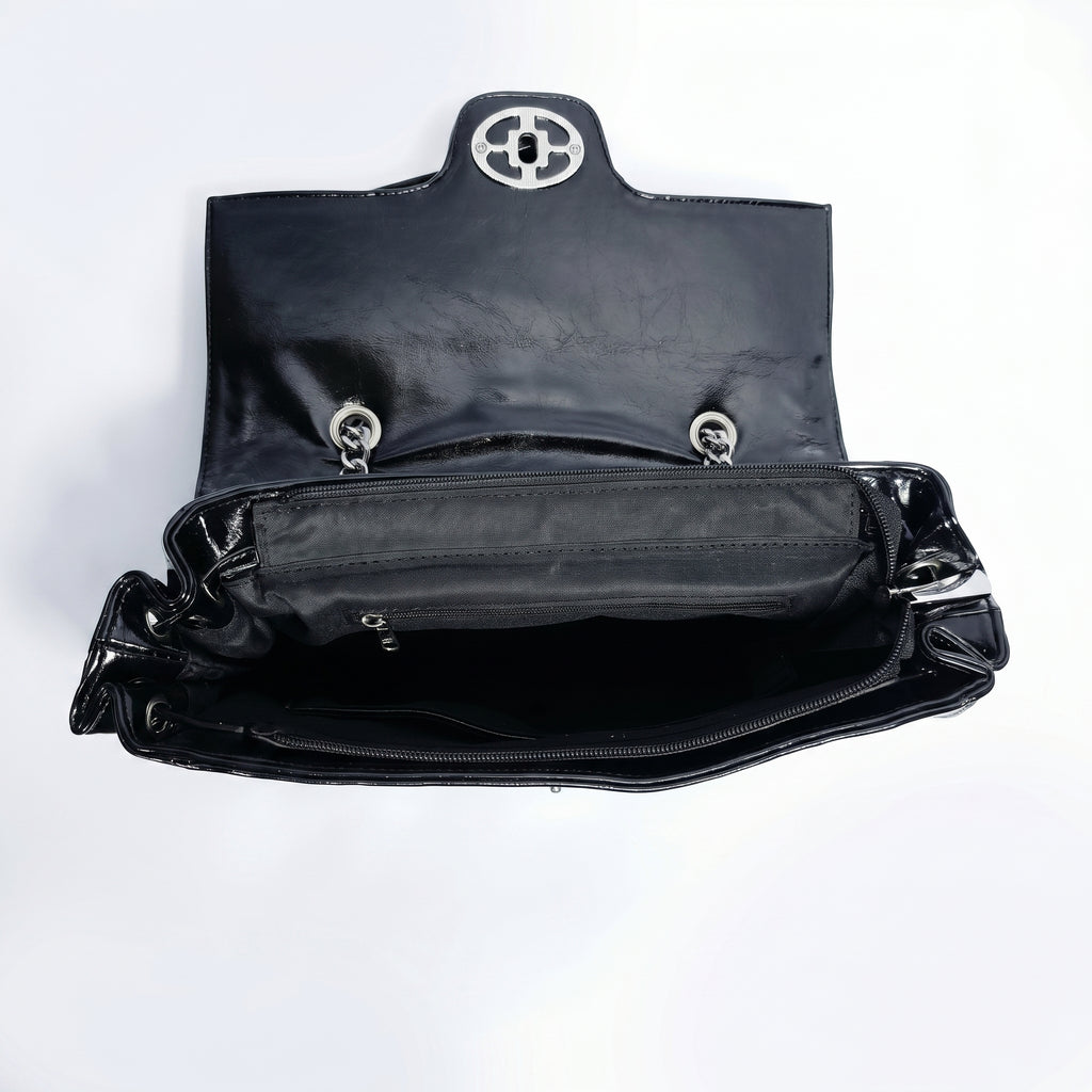 Rock Star borsa a patta ecopelle borchie argentate tracolla a catena – vista 7