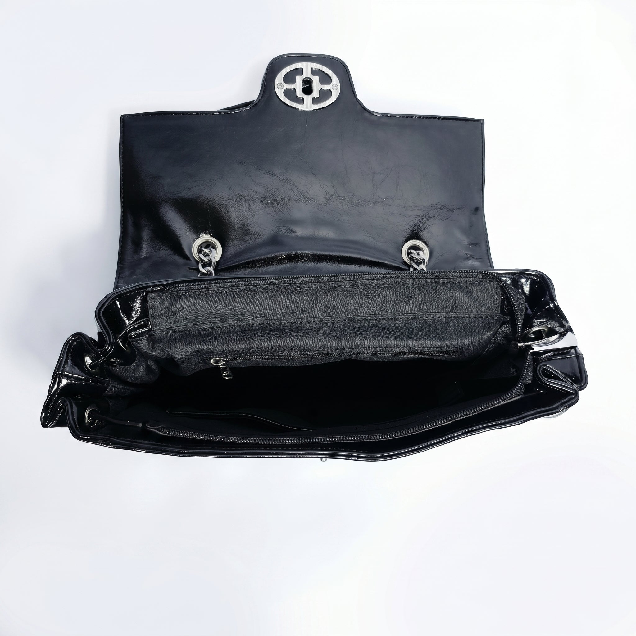 Rock Star borsa a patta ecopelle borchie argentate tracolla a catena – vista 7