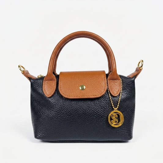 Venis Mini Bolso de mano bicolor de mujer en piel auténtica con solapa y colgante SD