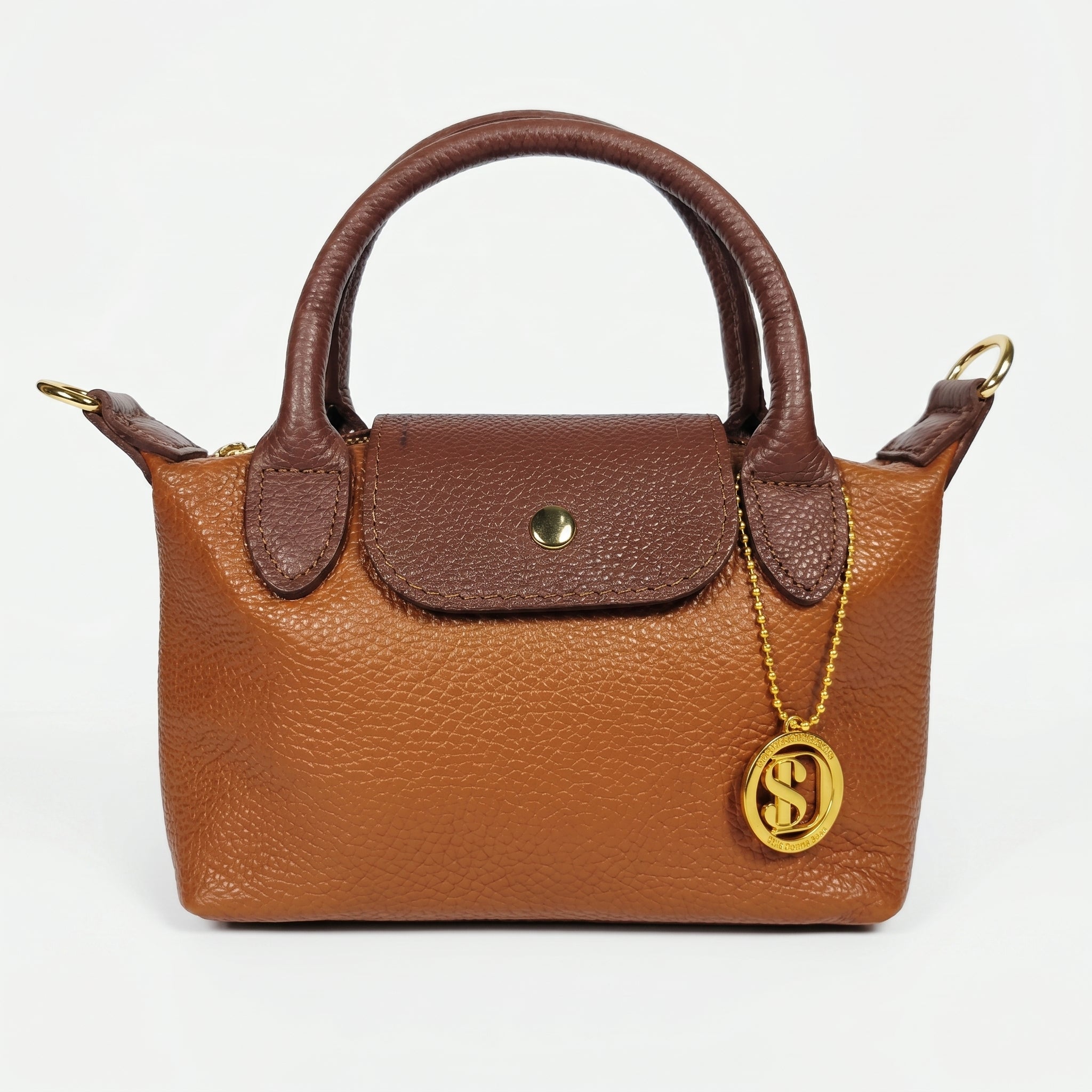 Venis mini borsa mano bicolore vera pelle con patta e ciondolo – vista 2