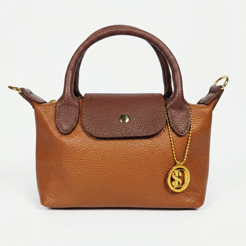 Venis mini borsa mano bicolore vera pelle con patta e ciondolo – vista 2