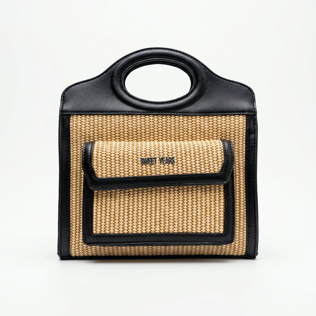 Sweet Years Borsa Shopping in Tessuto Intrecciato ed Ecopelle con Tasca Frontale