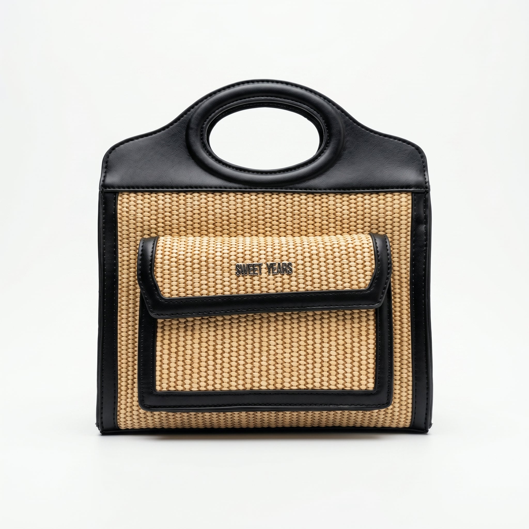 Sweet Years Borsa Shopping in Tessuto Intrecciato ed Ecopelle con Tasca Frontale