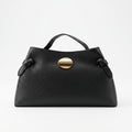 Borsa Livia in Vera Pelle Martellata Nera con Chiusura Disco Malachite