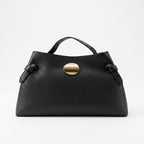 Borsa Livia in Vera Pelle Martellata Nera con Chiusura Disco Malachite