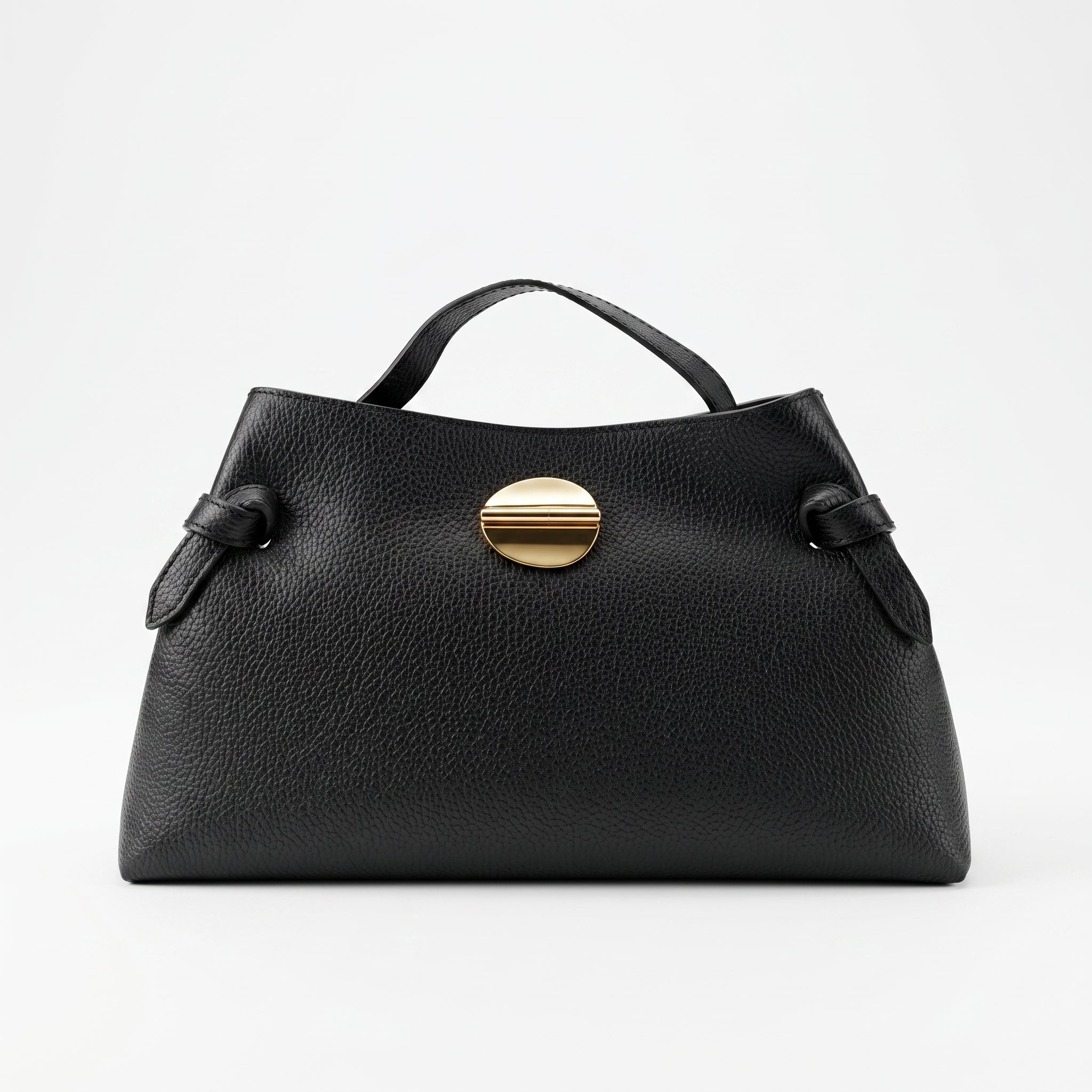 Borsa Livia in Vera Pelle Martellata Nera con Chiusura Disco Malachite