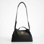 Borsa Livia in Vera Pelle Martellata Nera con Chiusura Disco Malachite