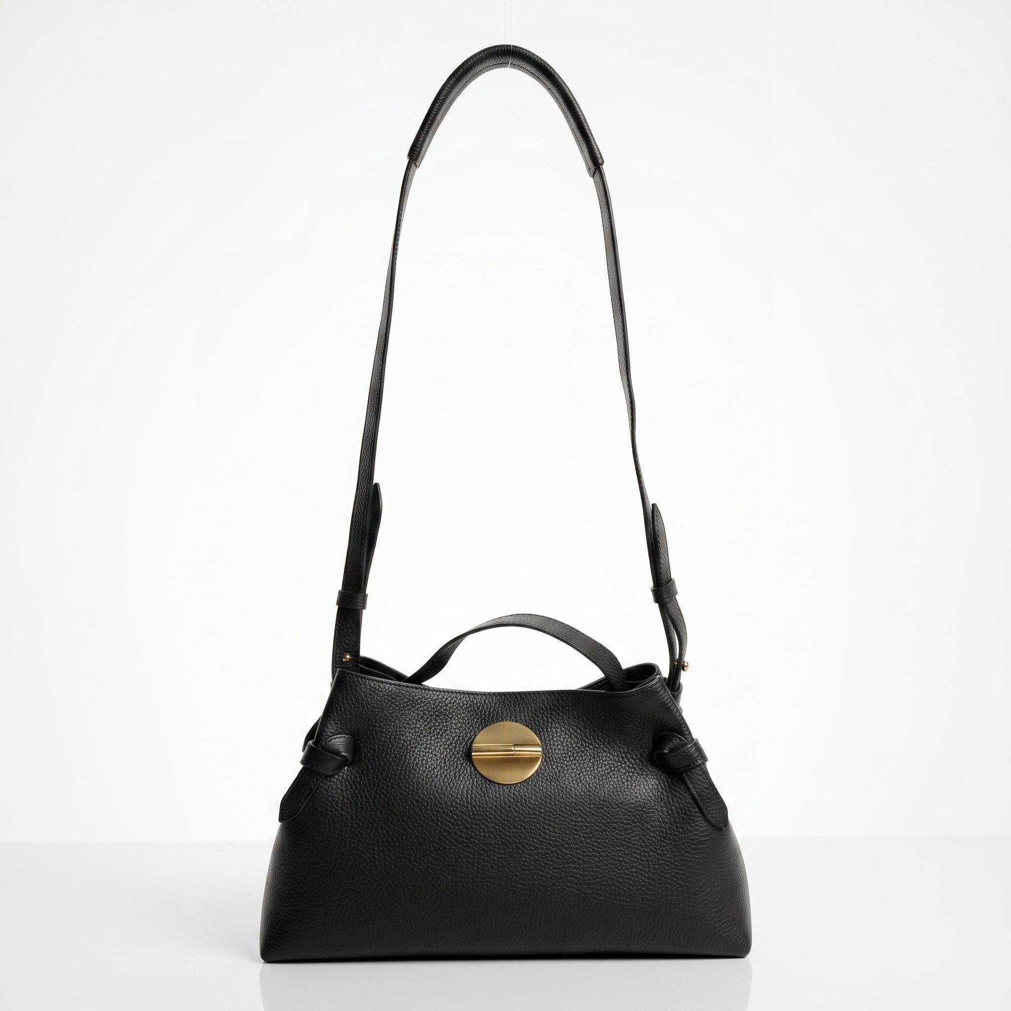 Borsa Livia in Vera Pelle Martellata Nera con Chiusura Disco Malachite