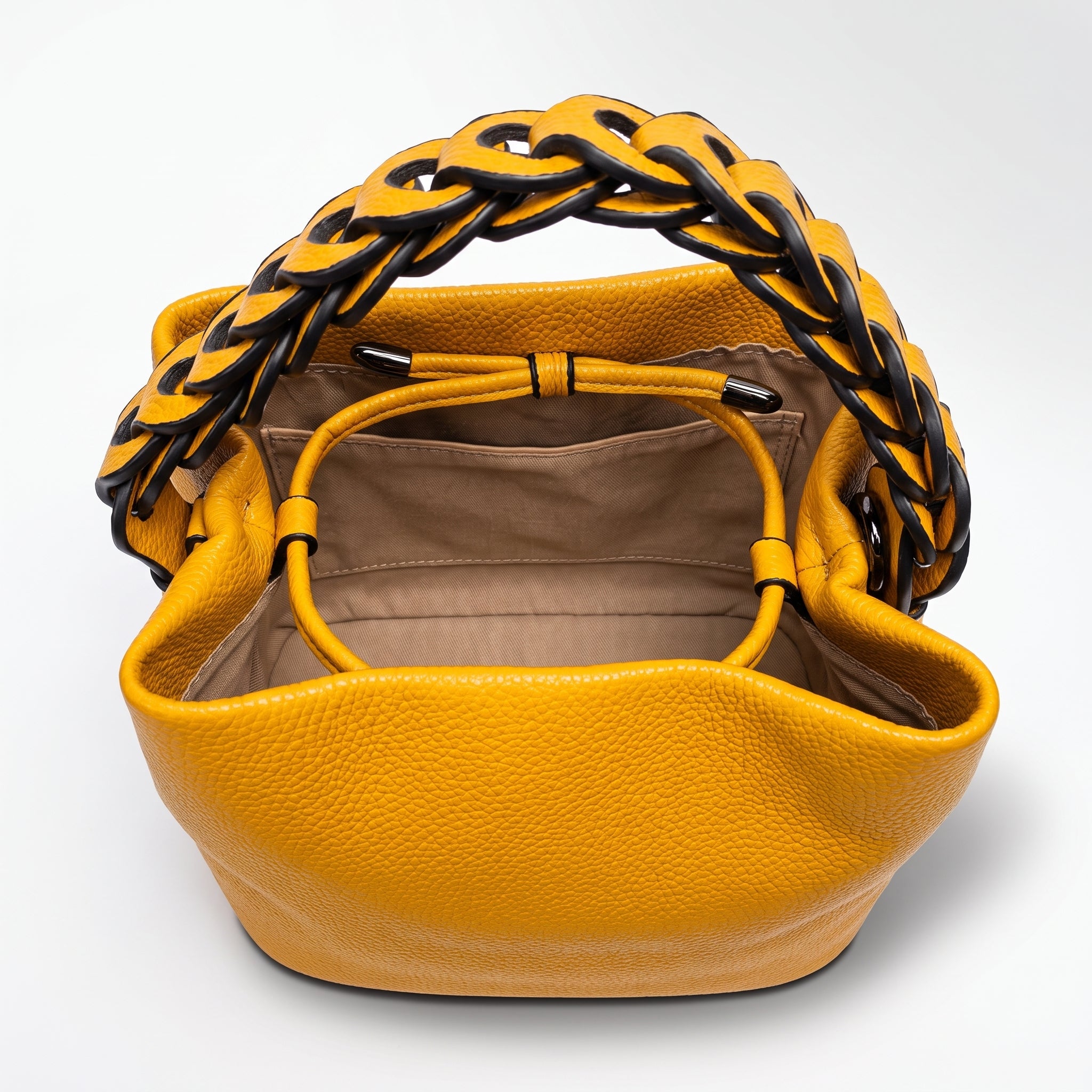 Borsa Secchiello con Manico Intrecciato in Ecopelle e Fodera con Tasche - Borsa a mano - Stile Donna Bags