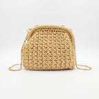 Borsa Fiorella in Crochet con Chiusura a Clip e Catena Dorata – Stile Donna - Borse a Tracolla - Stile Donna Bags - Beige
