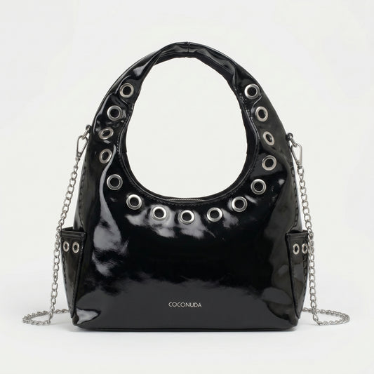 Borsa A Tracolla In PU Lucido Con Catena E Occhielli by Stile Donna Bags
