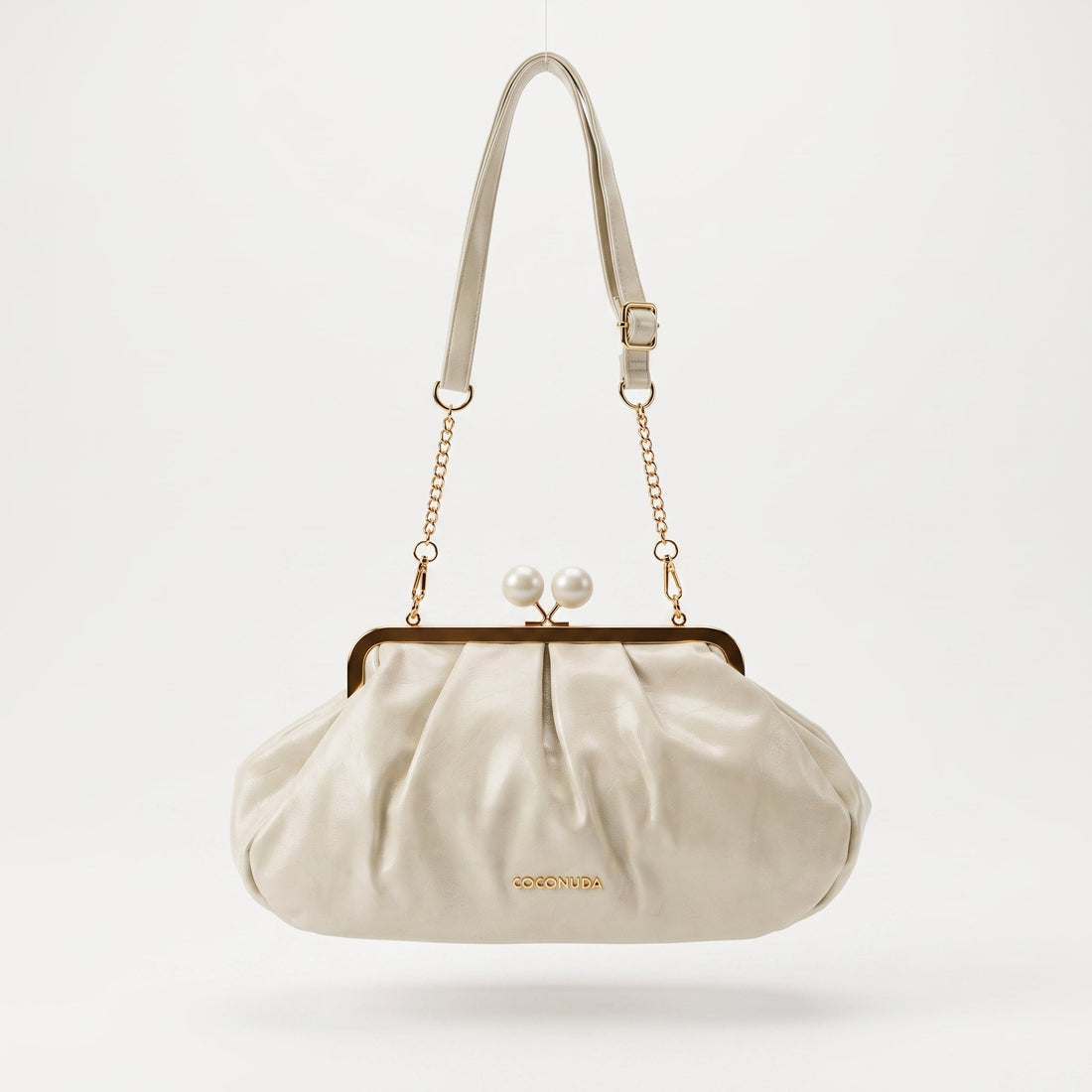 Coconuda Clutch aus braunem Kunstleder mit Druckverschluss und Schulterriemen