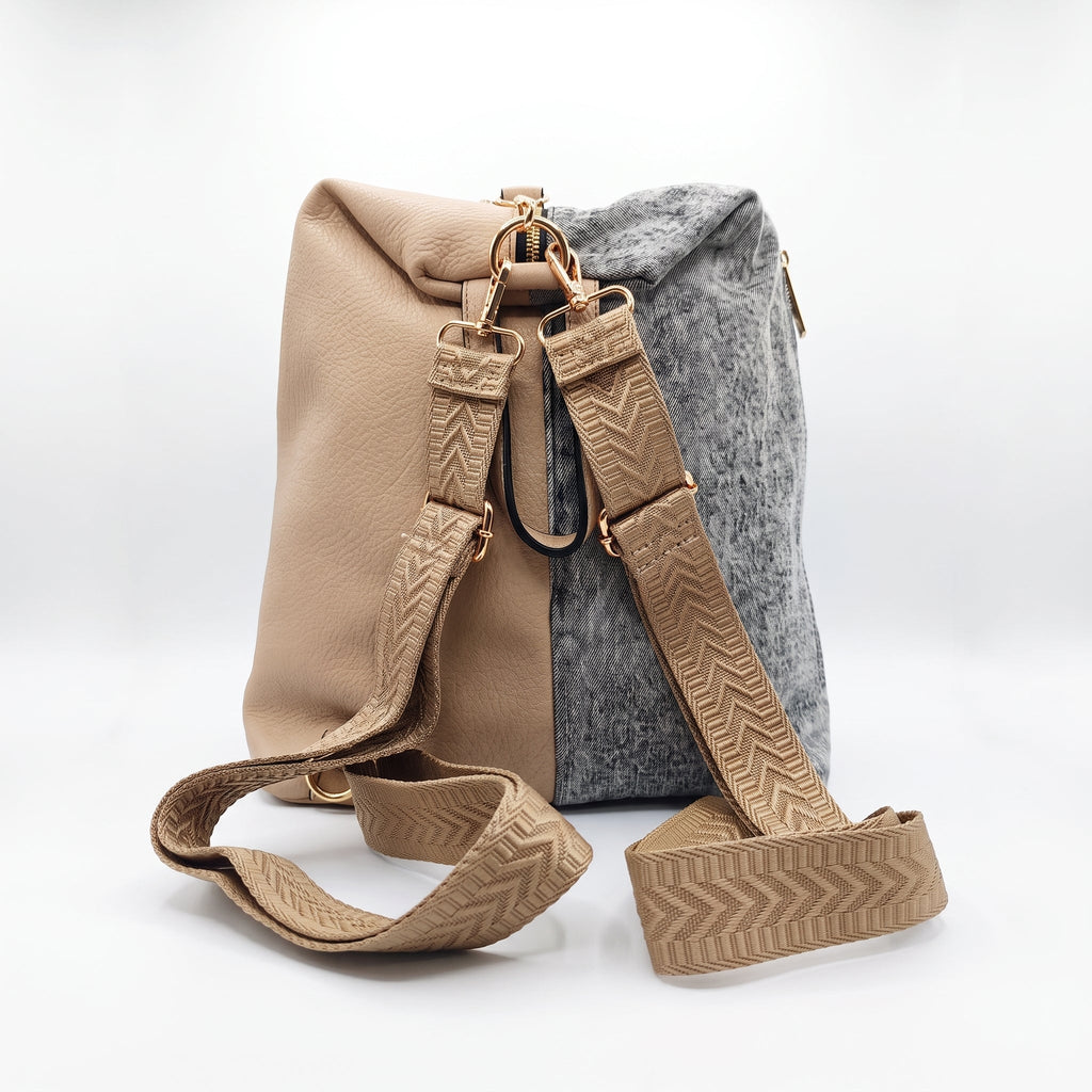 Dask Zaino in Denim con Stampa e Dettagli in Metallo Finitura Tono Oro - Stile Donna Bags