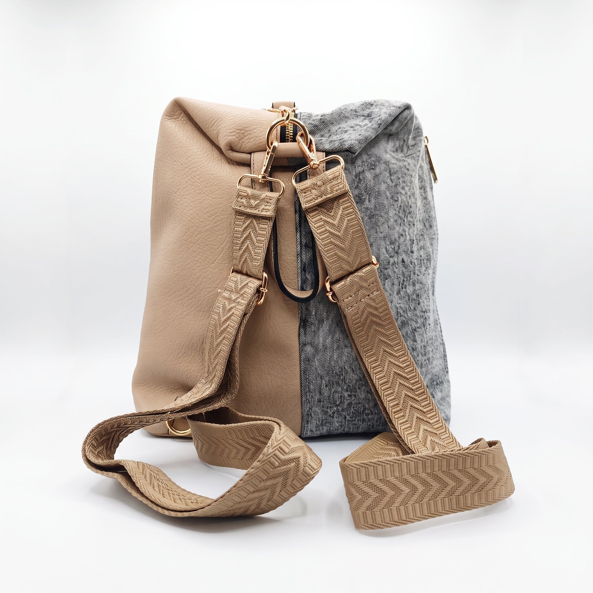 Dask Zaino in Denim con Stampa e Dettagli in Metallo Finitura Tono Oro - Stile Donna Bags