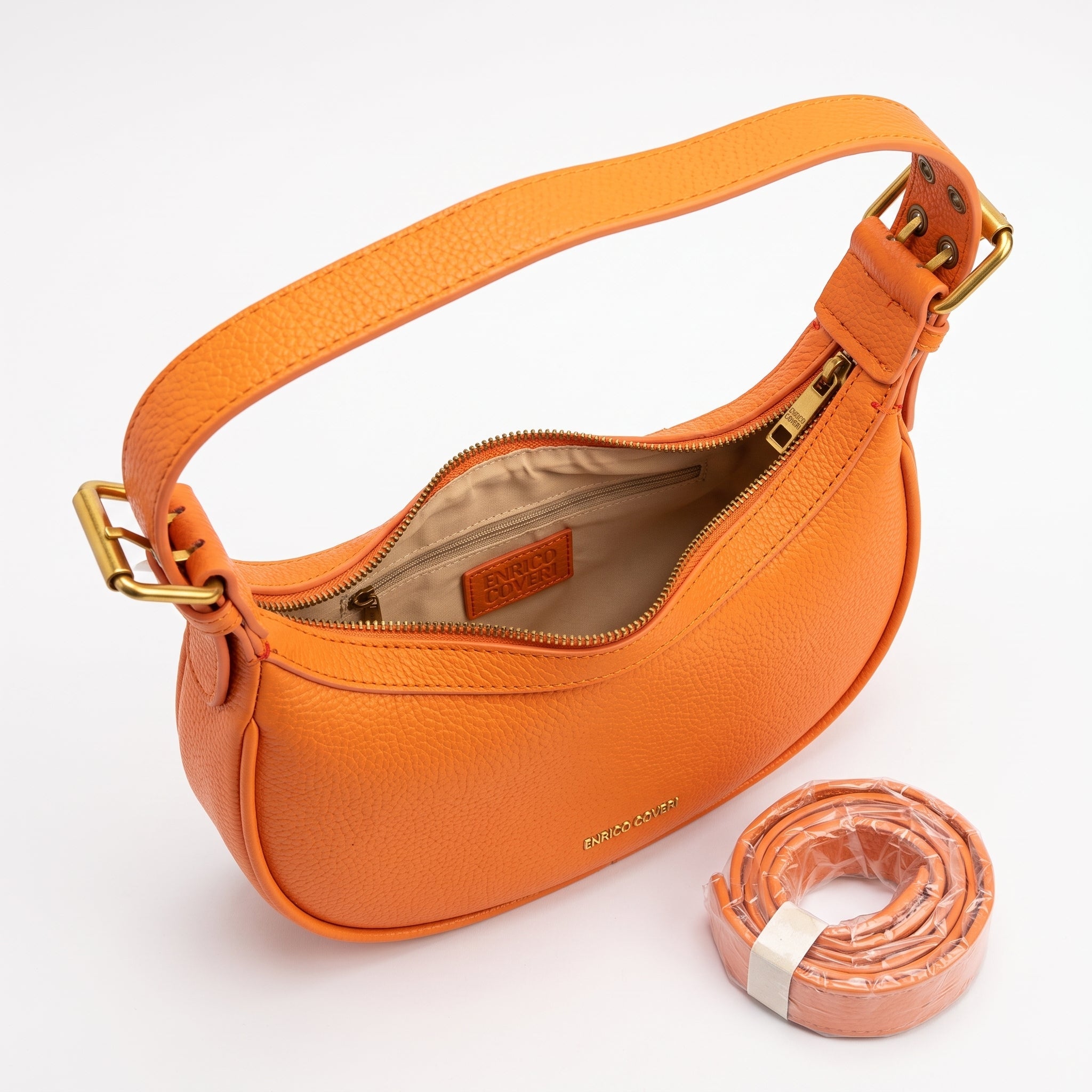 Enrico Coveri Borsa Hobo in Ecopelle Arancione con Dettagli Dorati - Stile Donna Bags