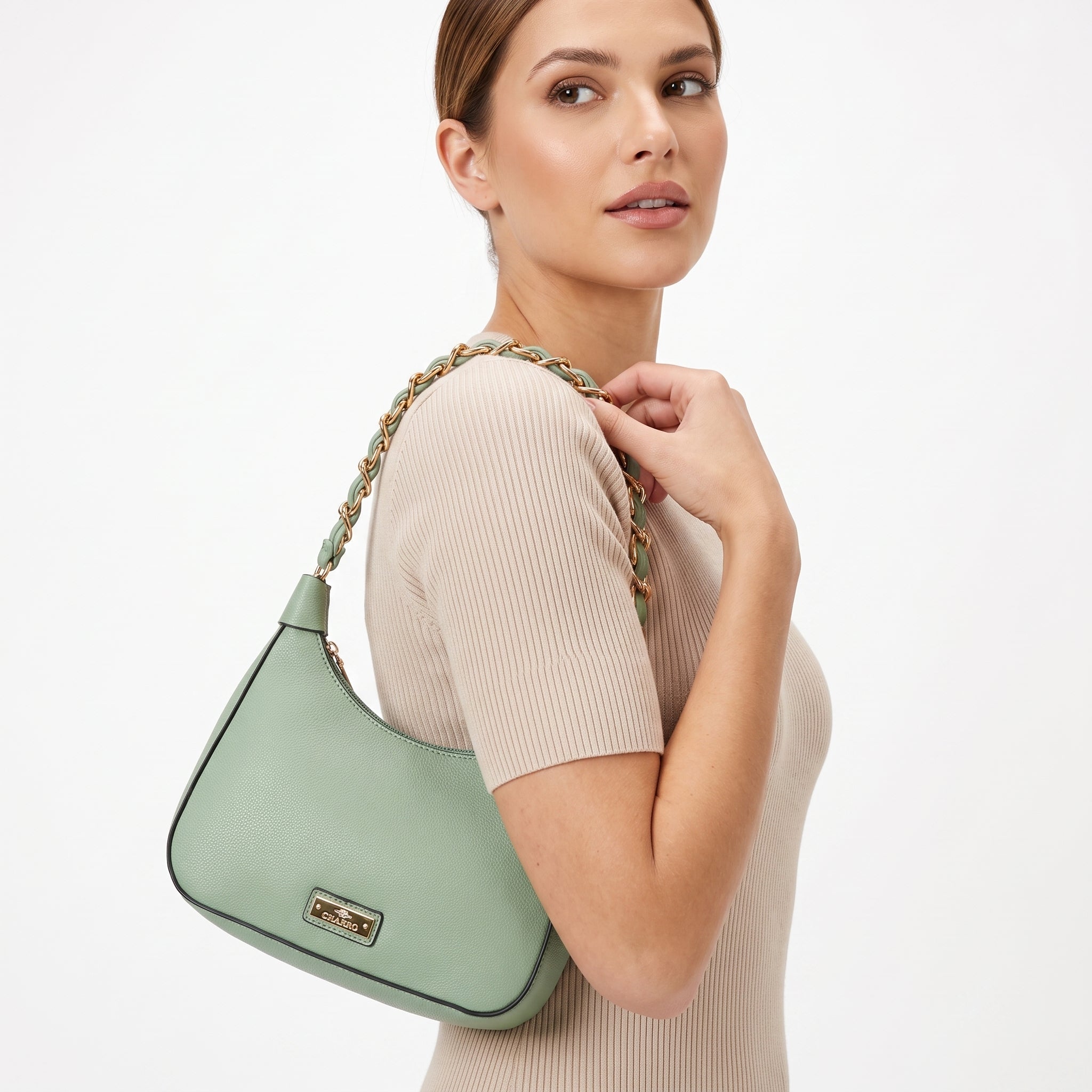 Hobo Bag Charro Verde con Catena Dorata e Tracolla Rimovibile - Stile Donna Bags